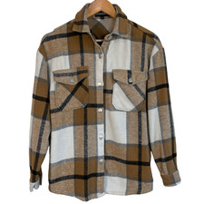 Elements Casual Camel Plaid Button Down Collared Neckline Jacket Outwear S