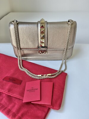 Valentino Red Leather Medium Rockstud Glam Lock Flap Bag