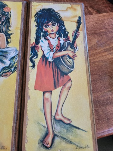 VTG Set 2 Big Eyes Retro Print Lien Mei Wood Wrapped New Old Stock Art Prints - Picture 7 of 8