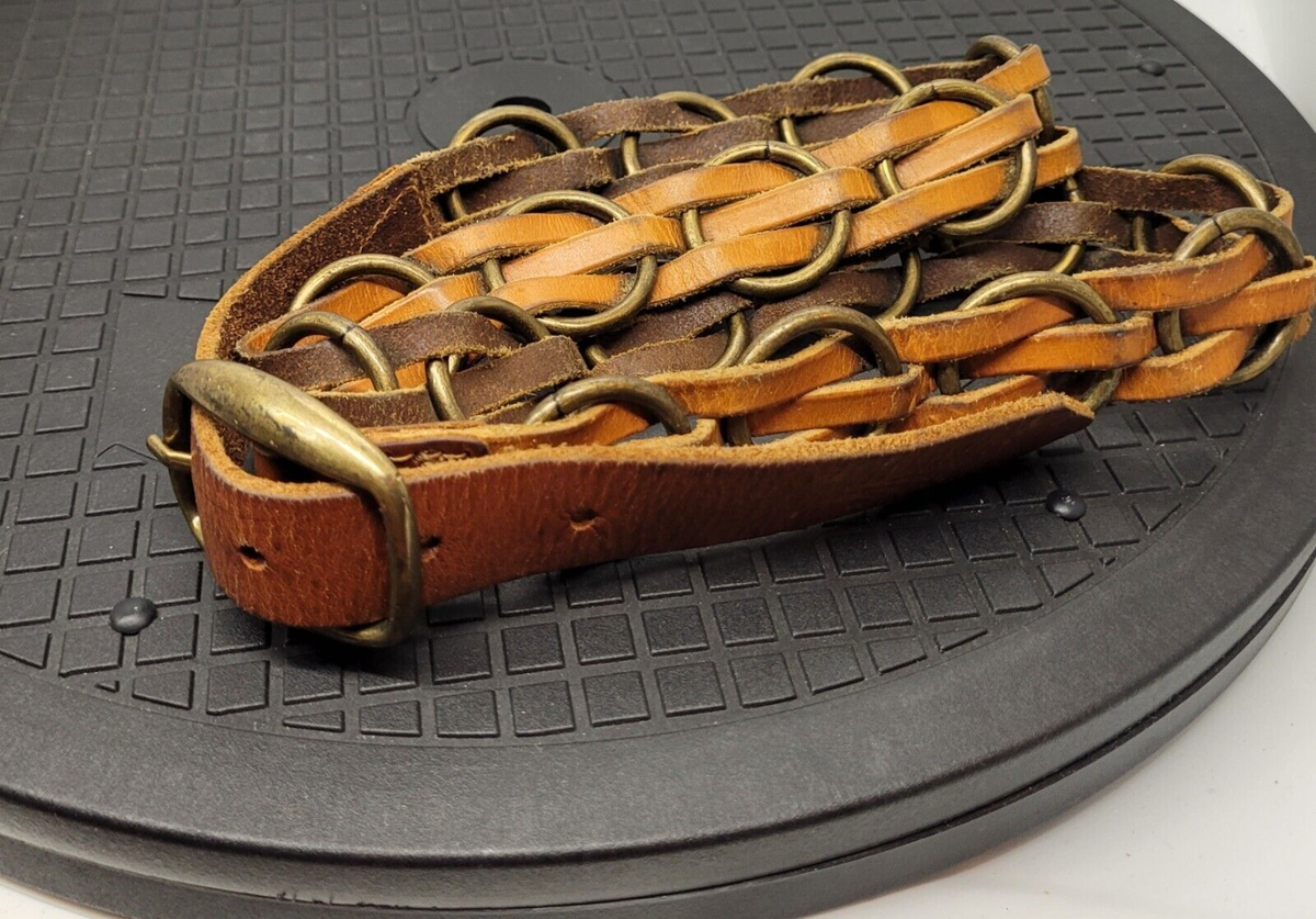 EXPRESS WOVEN LEATHER Belt BRONZE-Tone RINGS BUCKLE WOMENS  display picture 1