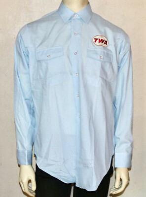 Trans World Airlines TWA Arrow blue dress shirt with patch 15.5/34