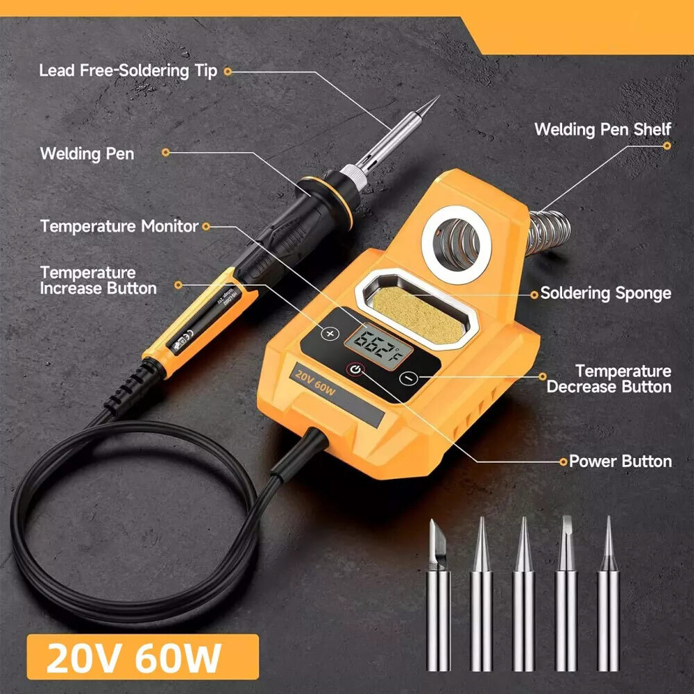 US Portable Cordless Solder Iron Gun Welding Tool For Dewalt 20V Li-ion