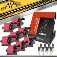 8x Red Square Ignition Coil & IRIDIUM Spark Plug Kits for Chevy Cadillac Hummer