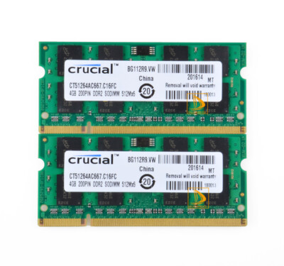 2pcs Crucial 2x4GB 2Rx8 PC2-5300S DDR2 667Mhz 200Pin RAM Memory Laptop SO-DIMM*&