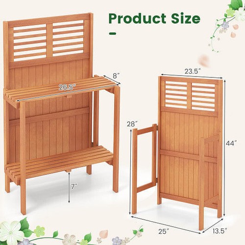 Folding Garden Potting Bench with 2-tier Storage Shelves and Teak Oil Finish for - Picture 5 of 5