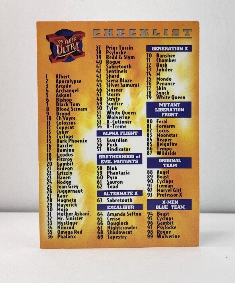 1995 Marvel Fleer Ultra X-Men Cards (Pick A Card and Complete Your Set)