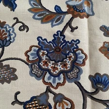 Vtg Heavy Linen & Cotton Tan Jacobean Floral Fabric 5th Avenue Designs 95x54W