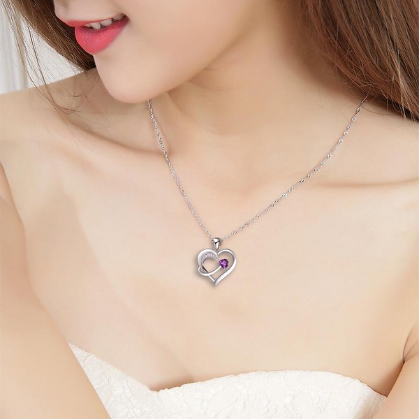 Alternate view of Heart Necklace 14k White Gold Plated Cupid Heart Pendant Necklace For Women