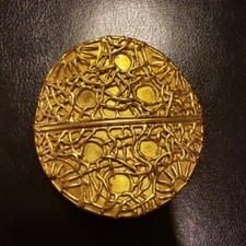 Vtg LUCIANO Round Brass Signed Belt Buckle