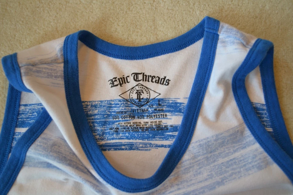 Camiseta sin mangas Epic Threads para niños - Talla juvenil XL - Blanca con rayas azules Foto 2 de 4
