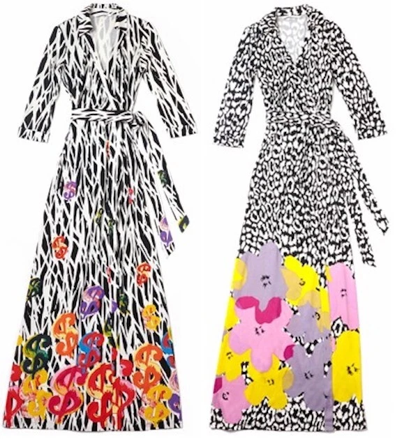 4 DIANE VON FURSTENBERG ABIGAIL ANDY WARHOL FLOWERS SILK WRAP MAXI DRESS