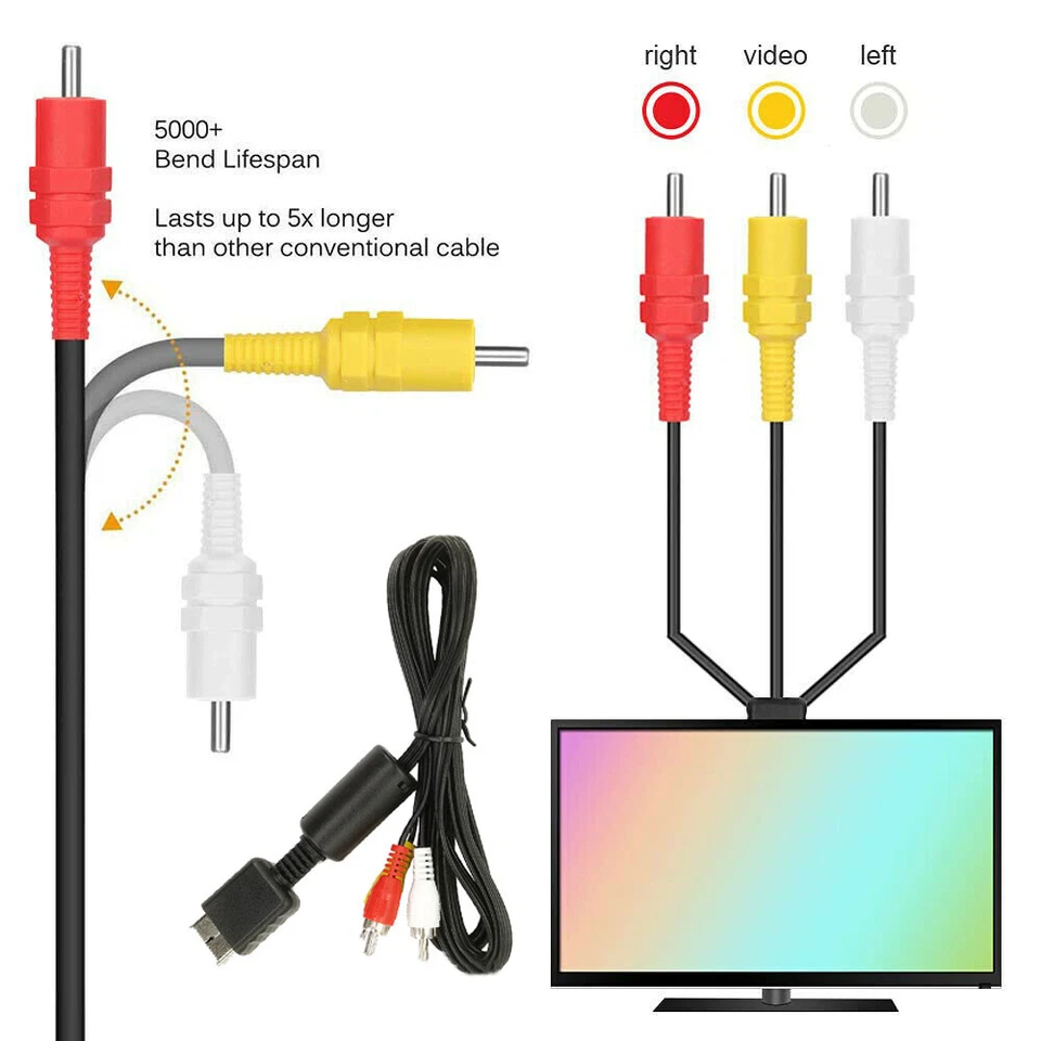 RCA Cable Adapter Video Lead TV AV Audio Composite for PS1 PS2 PS3 1.8m - Image 2 of 4