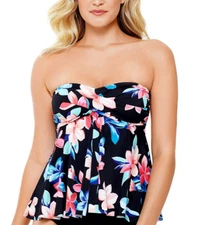 Swim Solutions Womens Lanai Black Floral Swim Top Separates Plus 18 New