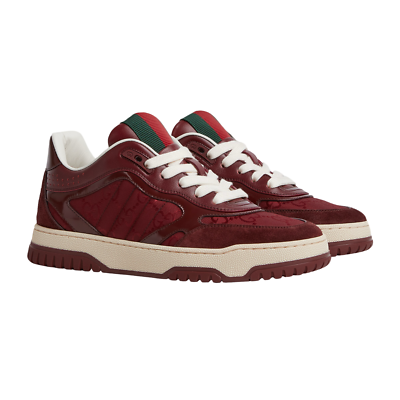 【人気の赤】GUCCI GG柄 ワインレッド　シルクネクア Gucci Re-Web $1150 Women's Rosso Ancora Red GG Canvas Sneakers New