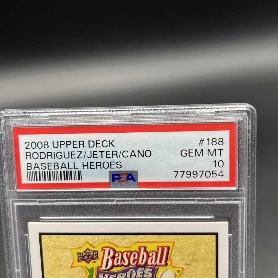 Baseball Heroes (A Rodriguez, D Jeter, R Cano) PSA 10 (2008 Upper Deck, #188) Foto 2 de 3