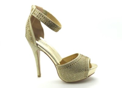 Damenschuhe Plateau Glitzer hoher Absatz Hochzeit Party Knöchel Reißverschluss Sandale