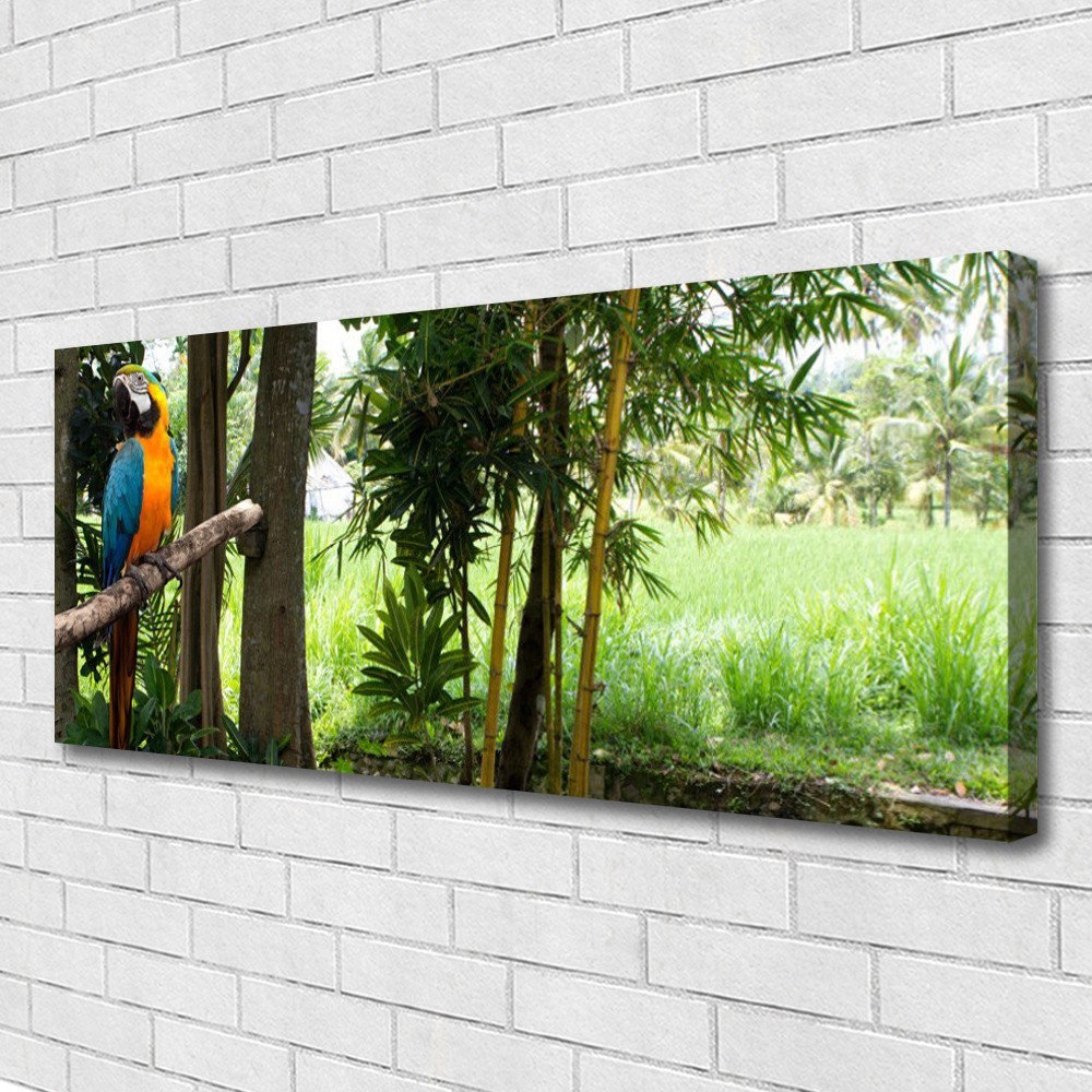 Tableau nature avec perroquet et arbres 125x50 cm : impression sur toile grand format
