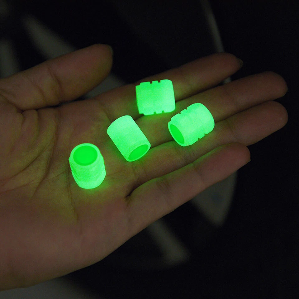 4x Green Luminous Tire Valve Cap Car Auto Wheel Dust Cover Glow In The Dark - Image 2 of 4
