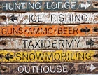TIN SIGN "Wood Town Sign" Hunting Rustic Vintage Mancave Decor Fishing Gift Farm
