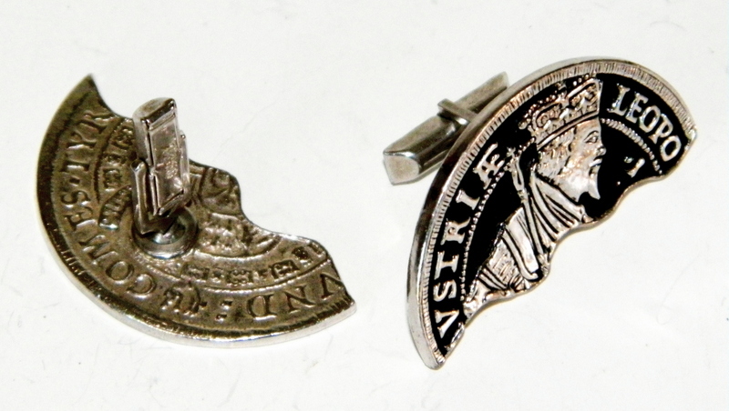 Boutons De Manchette Vintage Swank - Pièce Archiduc Autrichien Léopold - Argenté Plaqué