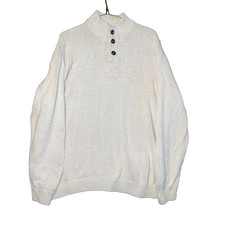 Chaps 1/4 Button Knit Jumper Mens Large Beige Long Sleeve Collared Pullover