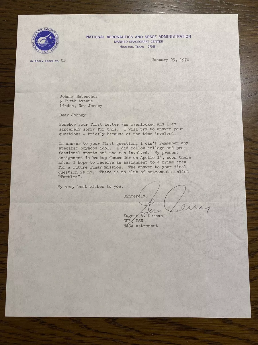 Gene Cernan 1970 Typed Letter Signed - Early NASA Letter - Zarelli Space  LOA | eBay