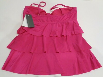 Kenneth Cole Reaction Tankini Top Sz S Berry Pink Tiered Swimwear