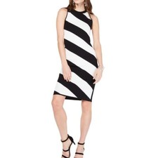 INC NEW Women's Black Sleeveless Striped Sheath Sweater Dress XS TEDO