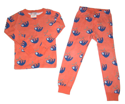 Hanna Andersson Size 100 US 4 Sloth Orange Blue Long John Pajamas Set