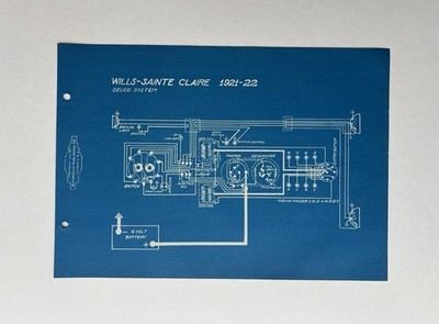 Antique Willys-Knight 1916 Wiring Diagram Blueprint Wills Sainte Claire Print