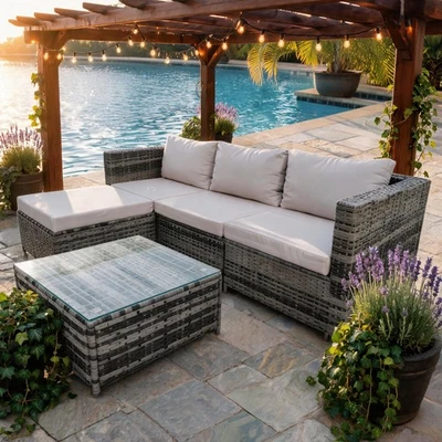 4 Seater Rattan Garden Furniture Set Sofa Coffee Table Outdoor Conservatory Set - Image 1 of 4