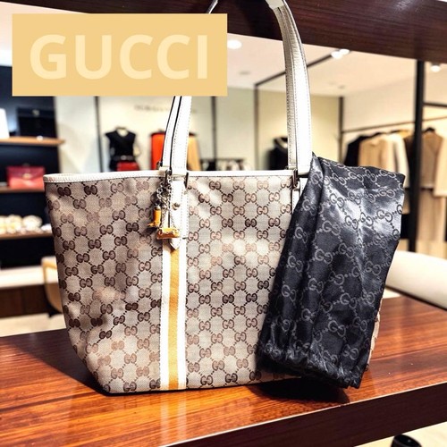GUCCI GG Canvas Tote Bag Sherry Charm Beige Leder Original Gebraucht - Bild 1 von 18