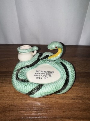 Vintage Ceramic Snake ''Remember When You Didn't Have A Pot To Hiss in'' Ashtray