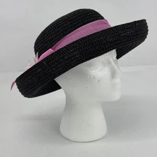 Women's Paper And Nylon Boater Hat With A Pink Band And Flower