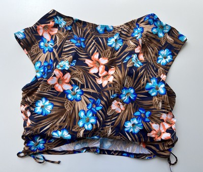 Lands End Womens Tankini Swim Top 16W Plus Tropical Cap Sleeve Modest Beach 