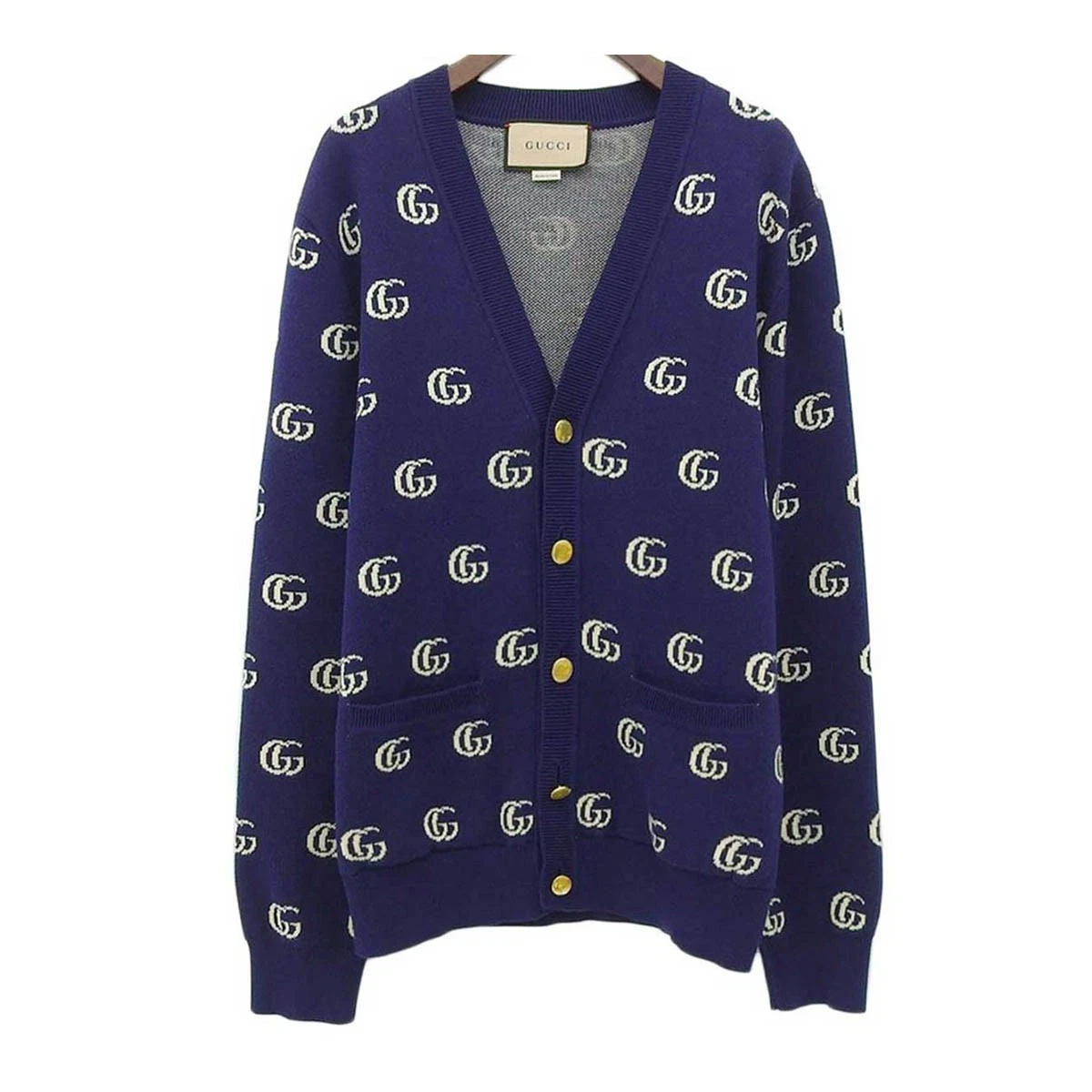 Cardigan Gucci Gg jacquard coton tricot 660285 bleu marine accessoires r1_0405