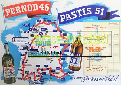 PERNOD 45 PASTIS 51 - TOUR DE FRANCE 1955 - A3 copy laminated