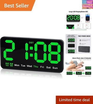 9.5 Inch Large Digital Wall Clock with LED Display, Auto DST, Dual Alarm with...