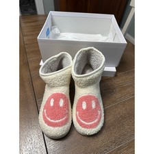 NIB MIA Women's Chill Slip-On Cozy Shearling Slipper Pink Smiley Face Sz 8