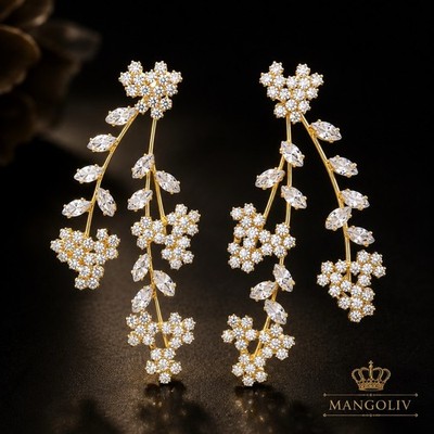 Eye Candy Los Angeles Golden Tone Serenity Leaf Dangle Bridal s 3.5  Earrings