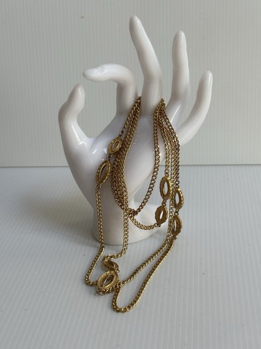 VTG VERY LONG 54” GOLD TONE NECKLACE WITH OVAL FILIGREE SPHERAS - Picture 4 of 17