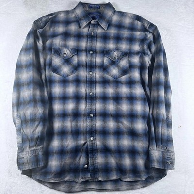 Pendleton Street Shirt Mens Large Blue Gray Plaid Button Front Long Sleeve