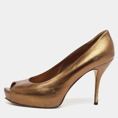 Escarpins à plateforme bout ouvert en cuir métallisé Gucci taille 39,5 - Photo 1/4