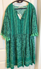 Rusttydustty Boho Paisley Dress 1XL Green Tassel Sleeve Viscose NWT