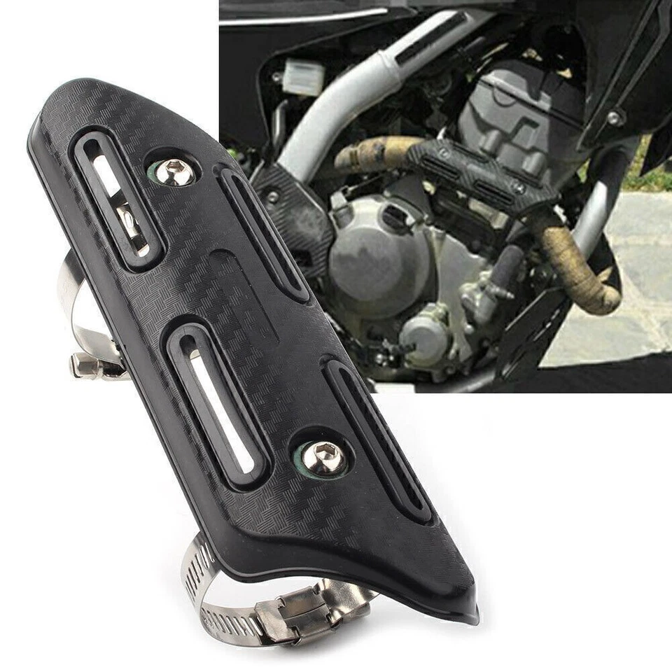 Tubo silenciador escape motocicleta protector térmico cubierta talón protector universal negro Foto 3 de 4