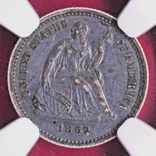 NGC AU! 1862 SEATED LIBERTY HALF DIME