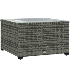 Outsunny Outdoor Coffee Table with Glass Top, Rattan Side Table, Light Grey