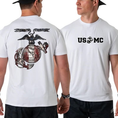 U.S. Marines Semper Fi T-shirt, Distressed Flag Eagle Globe And Anchor 2 Sides
