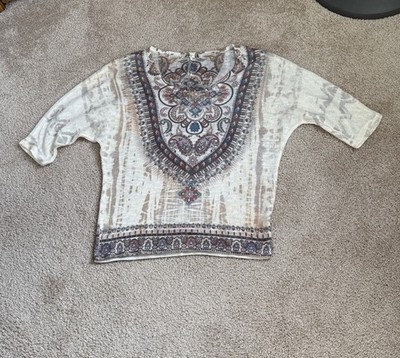 Gaze Cream Boho Mandala Paisley Print Lightweight Top.  Size Medium