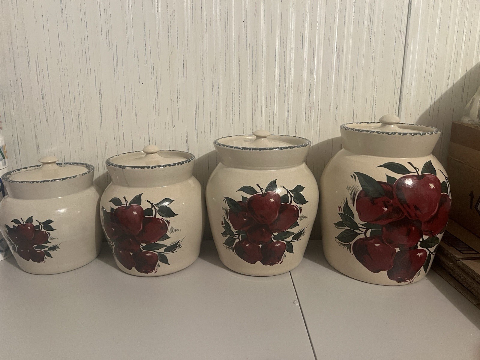 Home And Garden Party Apple  Pattern Canister Set of 4 Vintage 1999 Beautiful